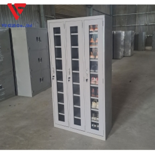 Shoe cabinet with 3 glass doors and 27 compartments