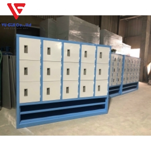 School cabinet with 15 compartments and 5 compartments combined with shoe storage